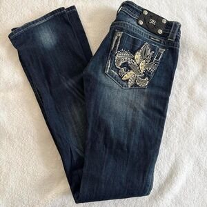 mens dark wash y2k miss me low rise jeans boot cut